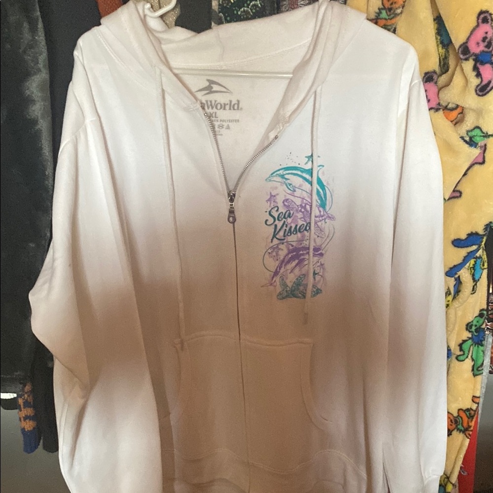 SeaWorld White Hoodie with Purple and Blue Design